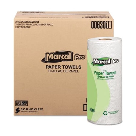 Soundview Paper Marcal, 100% Premium Recycled Towels, 2-Ply, 11 X 9, White, 30PK 630